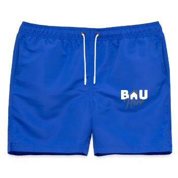 BauHaus Icon Emblem - Männer Badeshorts - Royalblau - Vorne - AI Model Male 178 light (178cm)