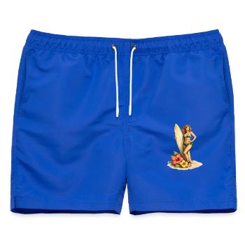 Surferin mit Board und Hibiskusblüten  - Männer Badeshorts - Royalblau - Vorne - AI Model Male 178 light (178cm)