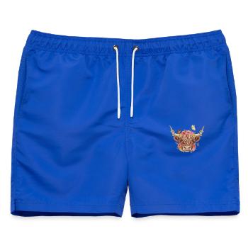 Blumenkrone Hochlandrind - Männer Badeshorts - Royalblau - Vorne - AI Model Male 178 light (178cm)