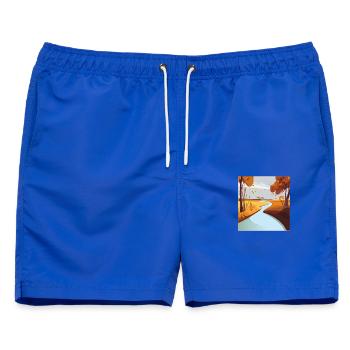 Herbstlicher Fluss durch goldene Wälder - Männer Badeshorts - Royalblau - Vorne - AI Model Male 178 light (178cm)