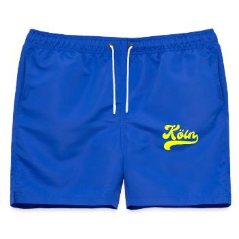 Köln gelber Schriftzug - Männer Badeshorts - Royalblau - Vorne - AI Model Male 178 light (178cm)
