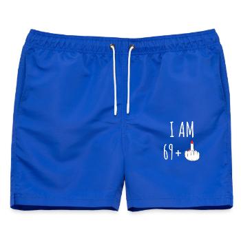 69 Plus 70 Geburtstag Frau Frecher Spruch - Männer Badeshorts - Royalblau - Vorne - AI Model Male 178 light (178cm)