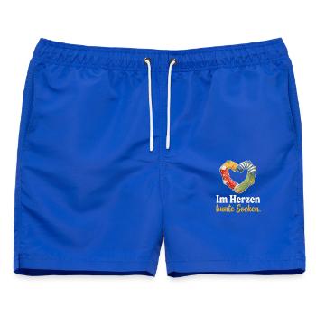 Im Herzen bunte Socken – Herz aus Socken - Männer Badeshorts - Royalblau - Vorne - AI Model Male 178 light (178cm)