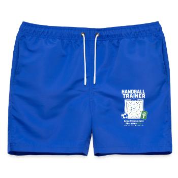 Handballtrainer Geschenk – Grüne Karte & Auszeit - Männer Badeshorts - Royalblau - Vorne - AI Model Male 178 light (178cm)