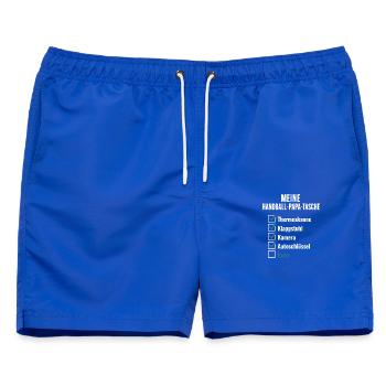 Handball Papa Tasche – Thermoskanne, Klappstuhl - Männer Badeshorts - Royalblau - Vorne - AI Model Male 178 light (178cm)