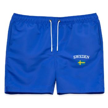 Schwedische Flaggenpinselkunst - Männer Badeshorts - Royalblau - Vorne - AI Model Male 178 light (178cm)