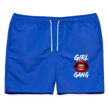 Girl Gang – Rote Lippen mit Zahnspange - Männer Badeshorts - Royalblau - Vorne - AI Model Male 178 light (178cm)