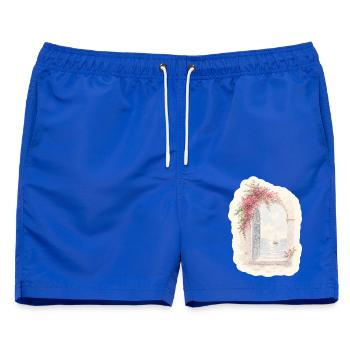 Tor zum Meer – Mediterraner Ausblick - Männer Badeshorts - Royalblau - Vorne - AI Model Male 178 light (178cm)