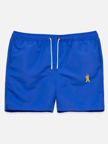 Junge in gelber Jacke mit Schmetterling - Männer Badeshorts - Royalblau
