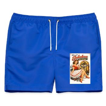 50s Diner Pin-Up: Where the Jukebox - Männer Badeshorts - Royalblau - Vorne - AI Model Male 178 light (178cm)
