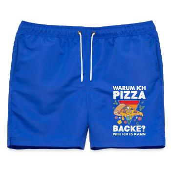 Warum Ich Pizza Backe Weil Ich Es Kann - Männer Badeshorts - Royalblau - Vorne - AI Model Male 178 light (178cm)