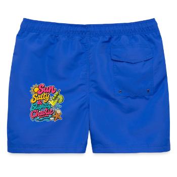 Sun Salty & Slightly Chaotic - Männer Badeshorts - Royalblau - Hinten - AI Model Male 178 light (178cm)