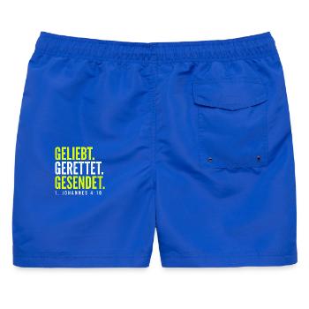 Geliebt. Gerettet. Gesendet. – 1. Johannes 4,10 - Männer Badeshorts - Royalblau - Hinten - AI Model Male 178 light (178cm)
