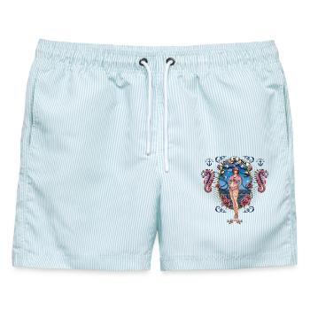 Lost at Sea - Männer Badeshorts - hellblau gestreift - Vorne - AI Model Male 178 light (178cm)