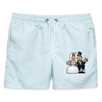 Hochzeit - Männer Badeshorts - hellblau gestreift - Vorne - AI Model Male 178 light (178cm)
