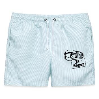 Junggesellenabschied, JGA Bräutigam - Ja Sager(25) - Männer Badeshorts - hellblau gestreift - Vorne - AI Model Male 178 light (178cm)