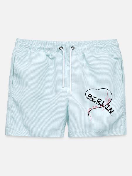 Berlin You Are My Life Heart Design - Männer Badeshorts - hellblau gestreift