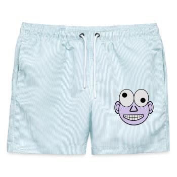 Lustiges Gesicht - Männer Badeshorts - hellblau gestreift - Vorne - AI Model Male 178 light (178cm)