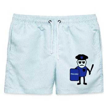Polizist mit Schlagstock - Männer Badeshorts - hellblau gestreift - Vorne - AI Model Male 178 light (178cm)