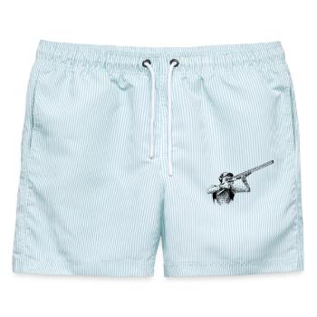Shooting - Männer Badeshorts - hellblau gestreift - Vorne - AI Model Male 178 light (178cm)
