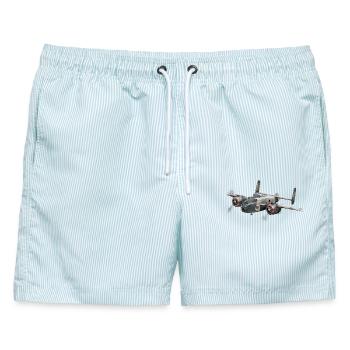 B-25 Bomber - Männer Badeshorts - hellblau gestreift - Vorne - AI Model Male 178 light (178cm)