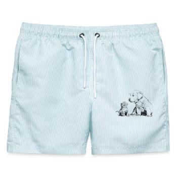 Welpe und Kätzchen - Männer Badeshorts - hellblau gestreift - Vorne - AI Model Male 178 light (178cm)