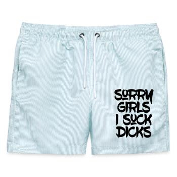Sorry Girls, ich lutsche Schwänze - Männer Badeshorts - hellblau gestreift - Vorne - AI Model Male 178 light (178cm)