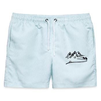 Mountainbike Trail - Männer Badeshorts - hellblau gestreift - Vorne - AI Model Male 178 light (178cm)