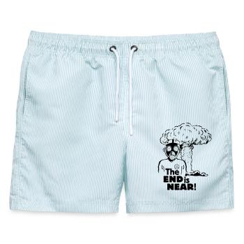the end is near - anti nuclear energy - Männer Badeshorts - hellblau gestreift - Vorne - AI Model Male 178 light (178cm)