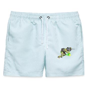 Paintball - Männer Badeshorts - hellblau gestreift - Vorne - AI Model Male 178 light (178cm)