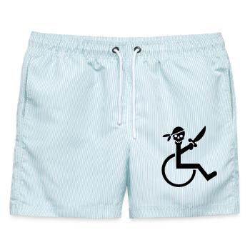 Rollstuhl-Pirat # - Männer Badeshorts - hellblau gestreift - Vorne - AI Model Male 178 light (178cm)