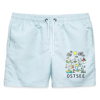 Origami-Boote im bunten Abendlicht - Männer Badeshorts - hellblau gestreift - Vorne - AI Model Male 178 light (178cm)
