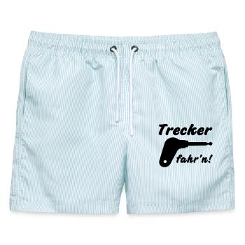 Trecker fahr'n! - Männer Badeshorts - hellblau gestreift - Vorne - AI Model Male 178 light (178cm)