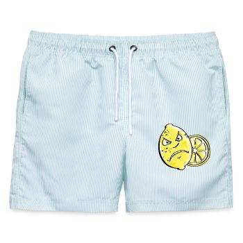 Bin Sauer - Zitrone - Zitrusfrucht - Männer Badeshorts - hellblau gestreift - Vorne - AI Model Male 178 light (178cm)