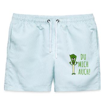 Lauch mit Spruch Du mich lauch in grün - Männer Badeshorts - hellblau gestreift - Vorne - AI Model Male 178 light (178cm)