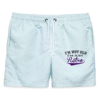 Not Old....Retro - 2 Colour - Männer Badeshorts - hellblau gestreift - Vorne - AI Model Male 178 light (178cm)