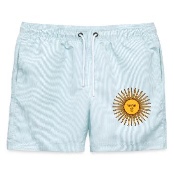 flammende sonne - Männer Badeshorts - hellblau gestreift - Vorne - AI Model Male 178 light (178cm)