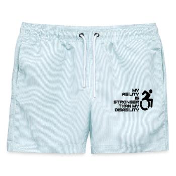 Mein Wille ist stärker als mein Rollstuhl / meine Behinderung* - Männer Badeshorts - hellblau gestreift - Vorne - AI Model Male 178 light (178cm)