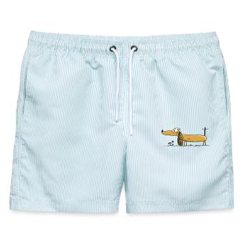 Lustiger Dackel - Dachshund - Teckel - Comic - Männer Badeshorts - hellblau gestreift - Vorne - AI Model Male 178 light (178cm)