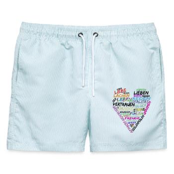 Herz Text - Männer Badeshorts - hellblau gestreift - Vorne - AI Model Male 178 light (178cm)