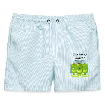 Trinken! cl - Männer Badeshorts - hellblau gestreift - Vorne - AI Model Male 178 light (178cm)