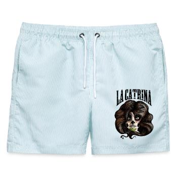La Catrina - Männer Badeshorts - hellblau gestreift - Vorne - AI Model Male 178 light (178cm)