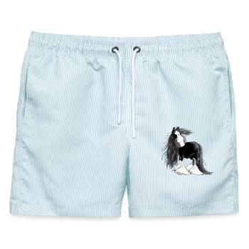 Shire Horse - Shire Horses - Kaltblut - Pferd - Männer Badeshorts - hellblau gestreift - Vorne - AI Model Male 178 light (178cm)