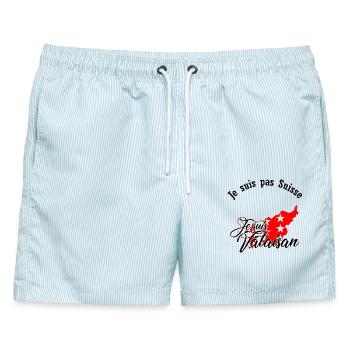 Ich komme aus dem Wallis - Männer Badeshorts - hellblau gestreift - Vorne - AI Model Male 178 light (178cm)