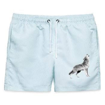 T-shirt Loup Hurlant Noir et Blanc Coton Bio - Männer Badeshorts - hellblau gestreift - Vorne - AI Model Male 178 light (178cm)