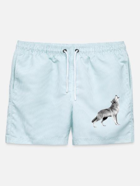 T-shirt Loup Hurlant Noir et Blanc Coton Bio - Männer Badeshorts - hellblau gestreift
