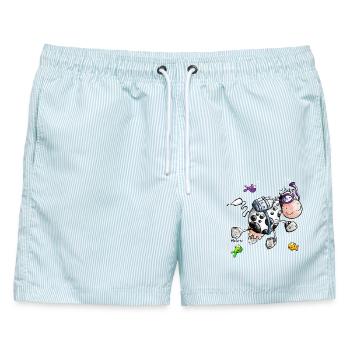 Seekuh - Kuh - Taucher - Cartoon - Männer Badeshorts - hellblau gestreift - Vorne - AI Model Male 178 light (178cm)