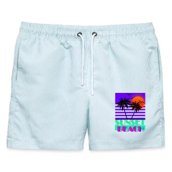 Sunset Beach 80s Purple - Männer Badeshorts - hellblau gestreift - Vorne - AI Model Male 178 light (178cm)