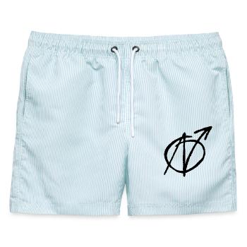Nazis raus - Männer Badeshorts - hellblau gestreift - Vorne - AI Model Male 178 light (178cm)