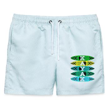 Kayak Paddel Kanu Geschenk - Männer Badeshorts - hellblau gestreift - Vorne - AI Model Male 178 light (178cm)